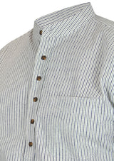 Liam Work Shirt - White with Navy Stripes