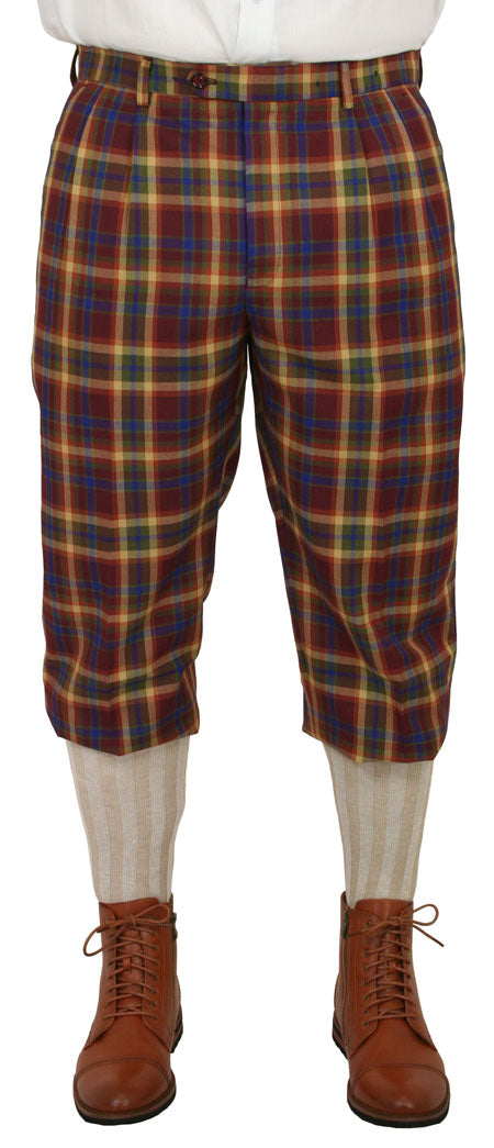 Mens Knickers - Brown and Burgundy Plaid