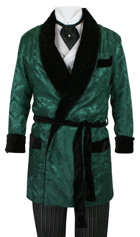 Vintage Smoking Robe - Green Brocade