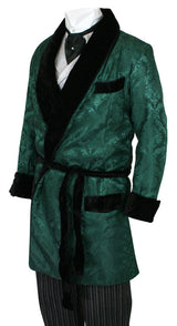 Vintage Smoking Robe - Green Brocade