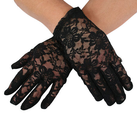 Lace Gloves - Black Plain Wrist