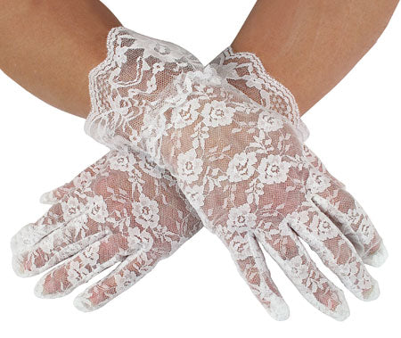 Lace Gloves - White Ruffled Wrist