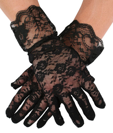 Lace Gloves - Black Ruffled Wrist