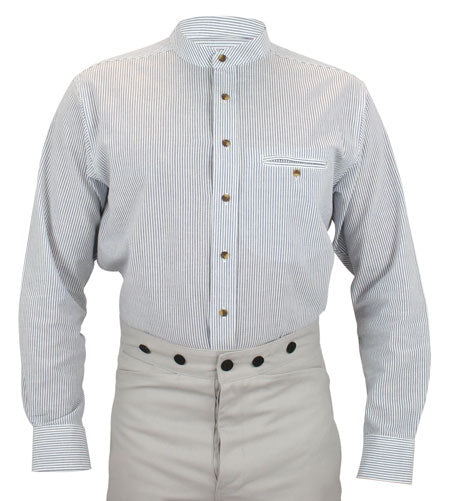 Aiden Linen Work Shirt - Navy Stripe – Historical Emporium