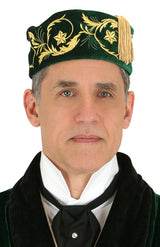 Vintage Velvet Embroidered Smoking Cap - Green/Gold