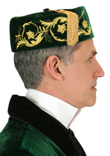 Vintage Velvet Embroidered Smoking Cap - Green/Gold
