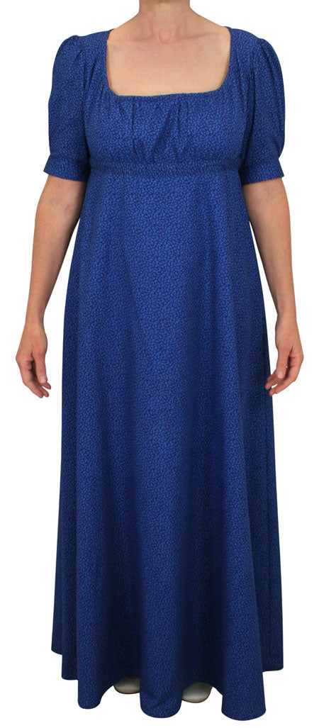 Rebecca Regency Dress - Royal Blue Leaf