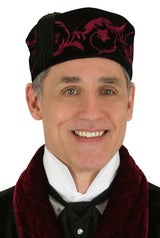 Vintage Velvet Embroidered Smoking Cap - Black/Burgundy