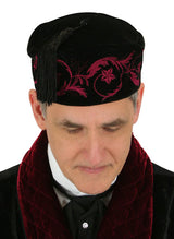 Vintage Velvet Embroidered Smoking Cap - Black/Burgundy