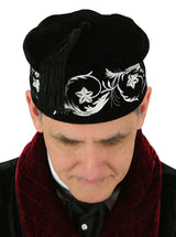 Vintage Velvet Embroidered Smoking Cap - Black/Silver