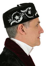Vintage Velvet Embroidered Smoking Cap - Black/Silver