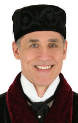 Embroidered Vintage Velvet Smoking Cap - Black/Black