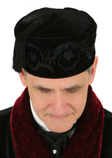 Embroidered Vintage Velvet Smoking Cap - Black/Black