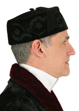 Embroidered Vintage Velvet Smoking Cap - Black/Black