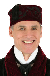 Embroidered Vintage Velvet Smoking Cap - Burgundy/Black