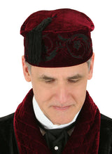Embroidered Vintage Velvet Smoking Cap - Burgundy/Black