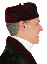 Embroidered Vintage Velvet Smoking Cap - Burgundy/Black