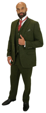 Hartford Three-Piece Tweed Suit - Olive