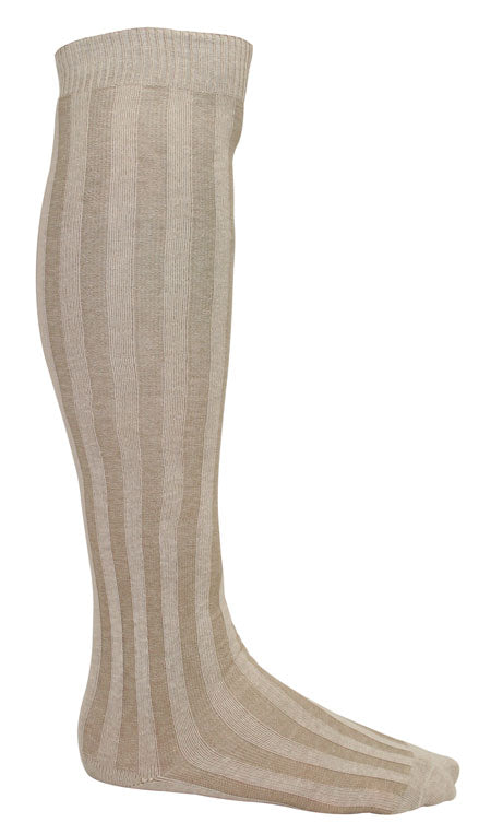 Vertical Stripe Long Socks - Tan Cotton