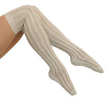Vertical Stripe Long Socks - Tan Cotton