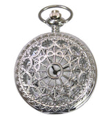 Silver Plated Lacy Design Quartz Pocket Watch with Chain