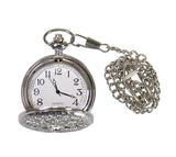 Silver Plated Lacy Design Quartz Pocket Watch with Chain