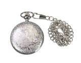 Silver Plated Lacy Design Quartz Pocket Watch with Chain