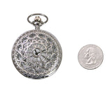 Silver Plated Lacy Design Quartz Pocket Watch with Chain