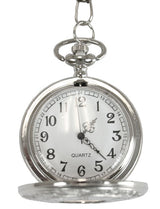 Silver Plated Inscribed Window Quartz Pocket Watch with Chain