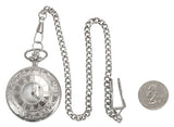 Silver Plated Inscribed Window Quartz Pocket Watch with Chain
