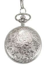 Silver Plated Inscribed Window Quartz Pocket Watch with Chain