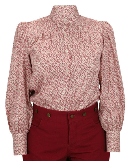 Somerset Blouse - White with Burgundy Leaf