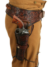 (.44/.45 cal) Western Gun Belt and Holster - Double - Redwood Tooled Leather