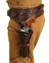 (.44/.45 cal) Western Gun Belt and Holster - Double - Redwood Tooled Leather