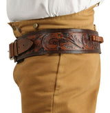 (.44/.45 cal) Western Gun Belt and Holster - RH Draw - Redwood Tooled Leather