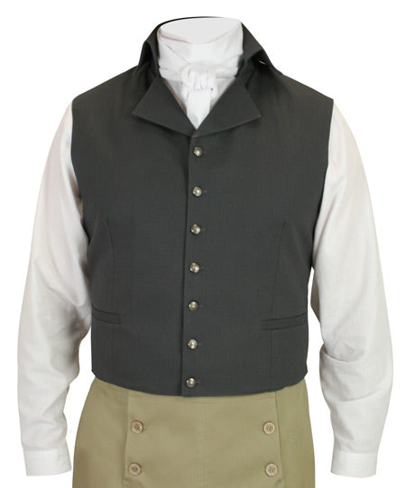 Victorian Mens Gray Cotton Stand Collar Dress Vest (Size XL) | Dickens | Downton Abbey