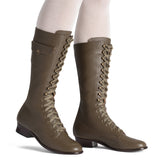 Bessie Vintage Aviator Boots - Olive Green