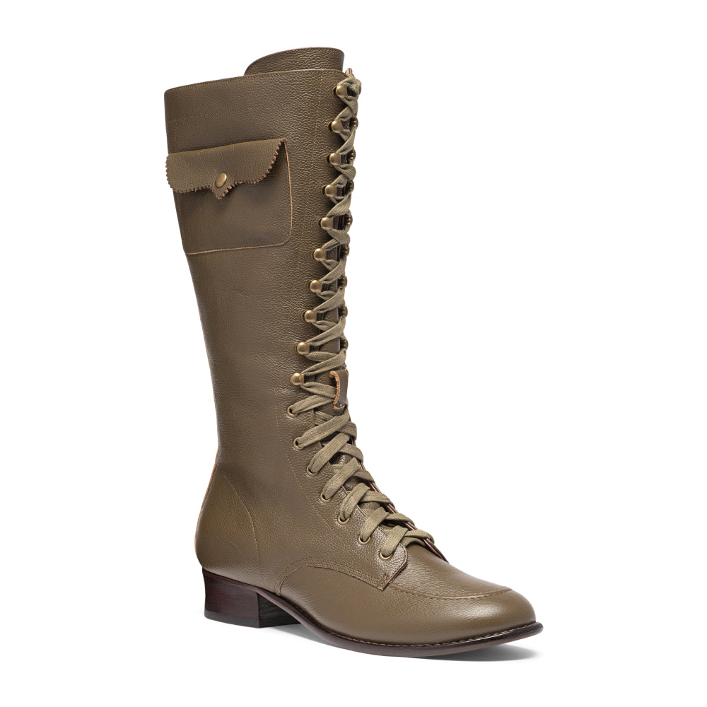 Bessie Vintage Aviator Boots - Olive Green