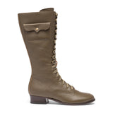 Bessie Vintage Aviator Boots - Olive Green