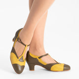 Doris 1920s Pumps - Chartreuse/Olive