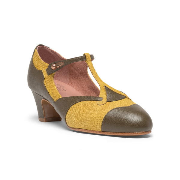 Doris 1920s Pumps - Chartreuse/Olive