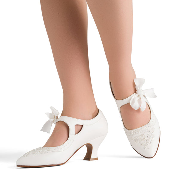 Laurel Beaded Edwardian Shoes (Soft White)