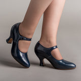 Anna May 1920s Mary Jane High Heels - Navy