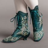 Flora Women's Embroidered Boots (Emerald Green)