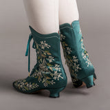 Flora Women's Embroidered Boots (Emerald Green)