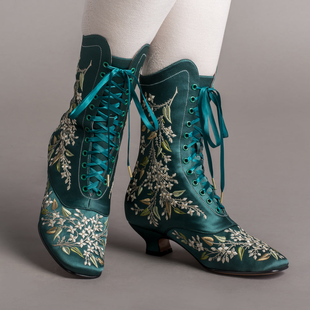 Flora Women's Embroidered Boots (Emerald Green)