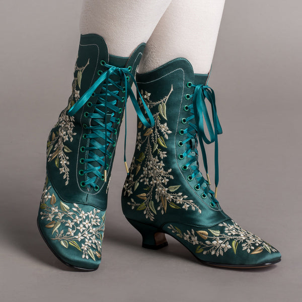 Flora Women's Embroidered Boots (Emerald Green)