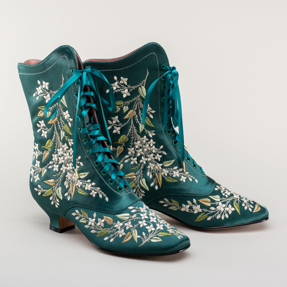 Flora Women's Embroidered Boots - Emerald Green