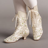 Flora Women's Embroidered Boots (Ivory)