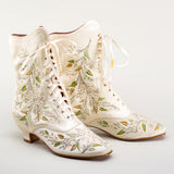 Flora Women's Embroidered Boots (Ivory)